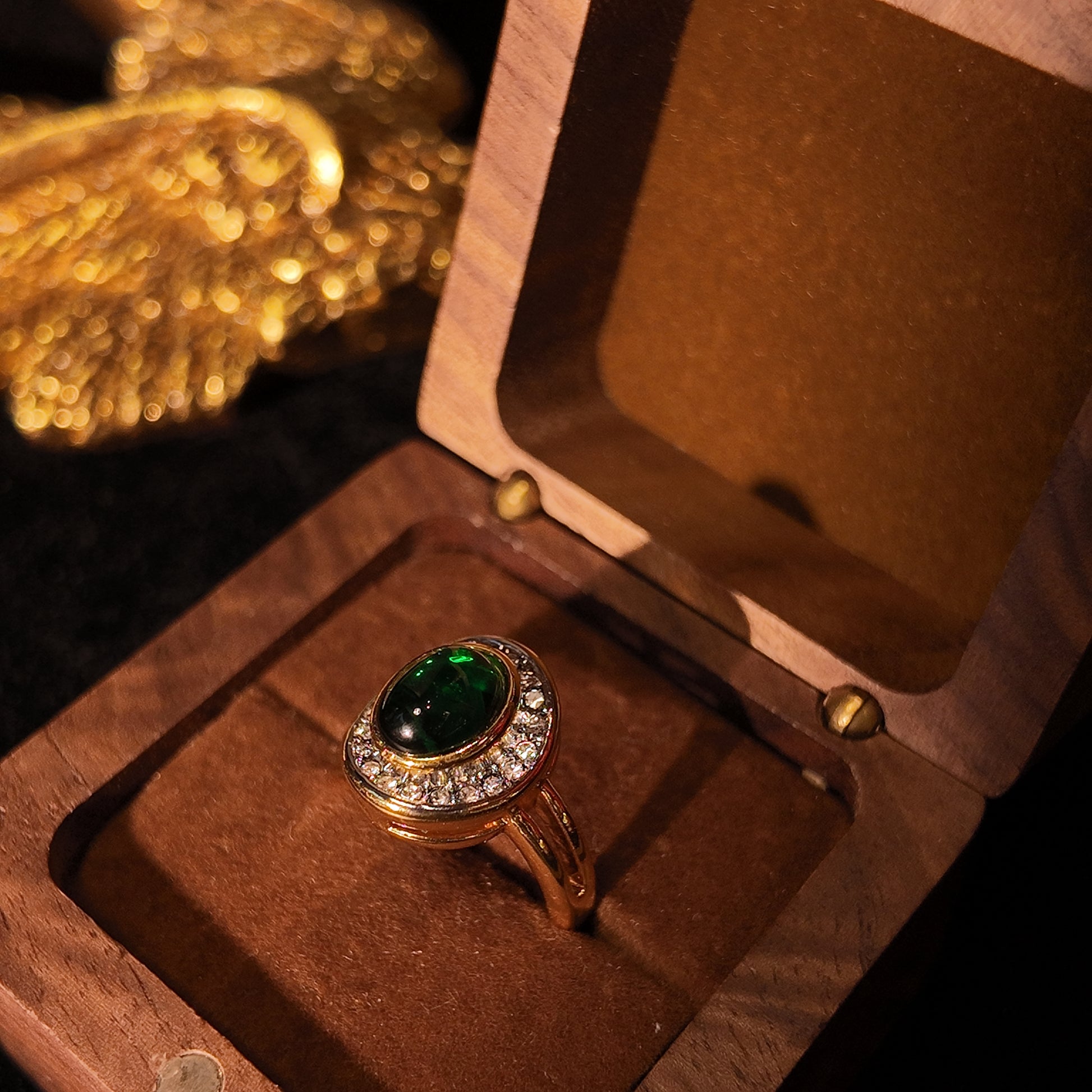 "Blue Sky Eye" minimalist open ring | emerald green glass main stone | double circle zircon star ring | ergonomic ring band