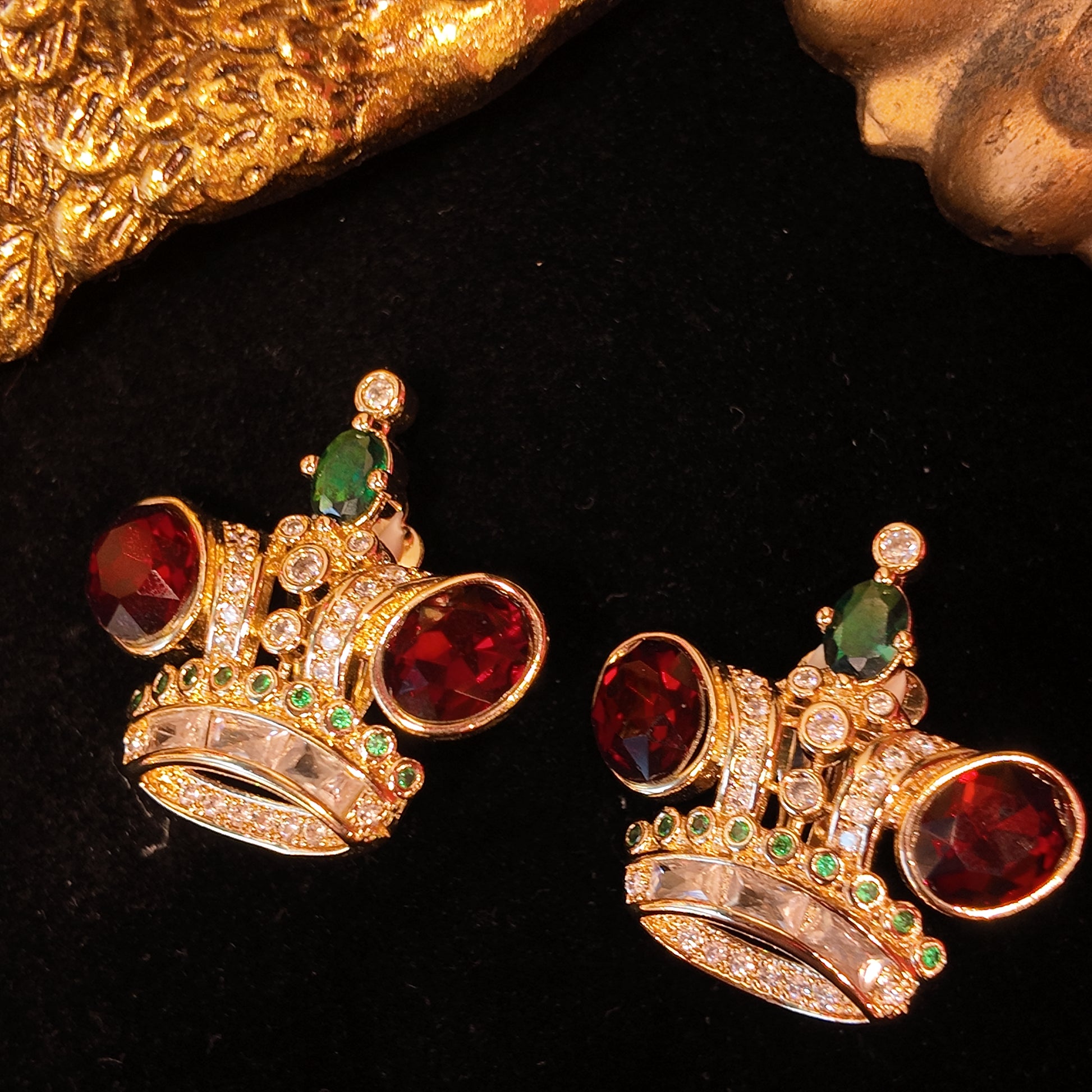 "Crown Ode" Crown Earrings | Crown Top Zircon and Two-color Glass | Retro Court Drama Style | Ceremony High-End Jewelry