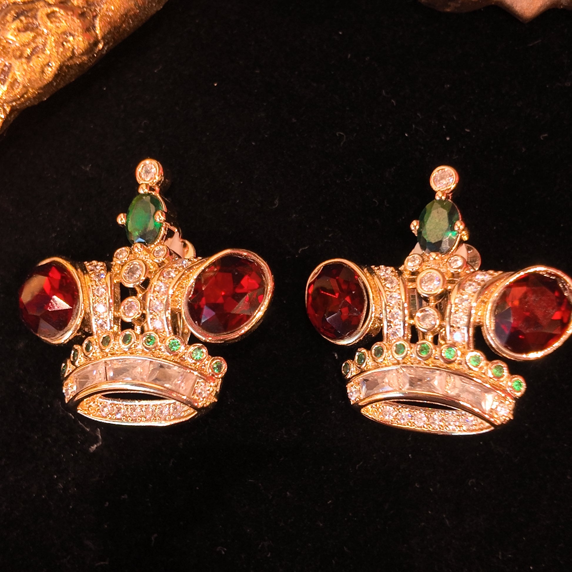 "Crown Ode" Crown Earrings | Crown Top Zircon and Two-color Glass | Retro Court Drama Style | Ceremony High-End Jewelry