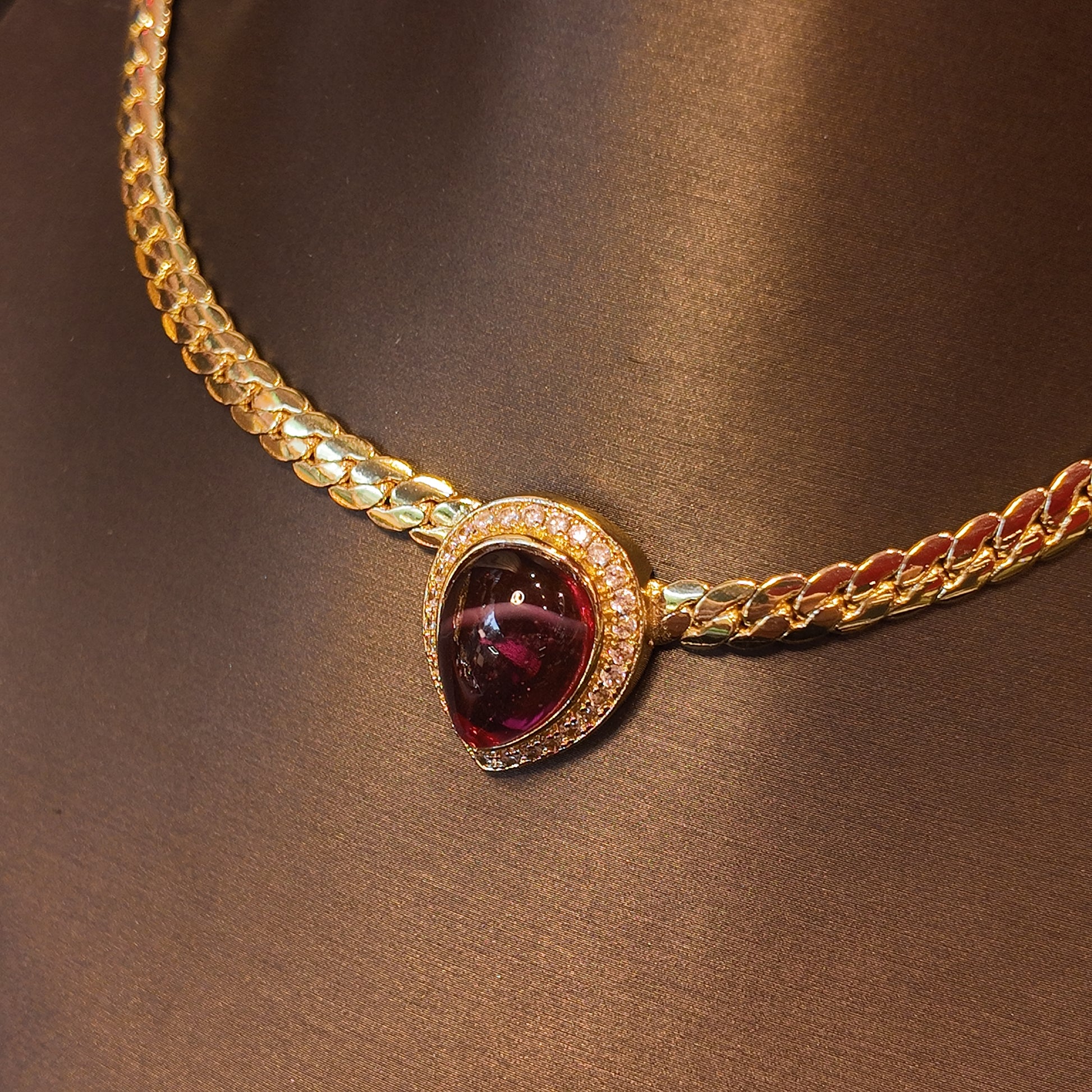 "Blood Red Vespers" Retro Red Glass Pendant Necklace | Zircon Star Ring Cluster | Adjustable Copper-Plated Snake Chain | Dark Romanticism