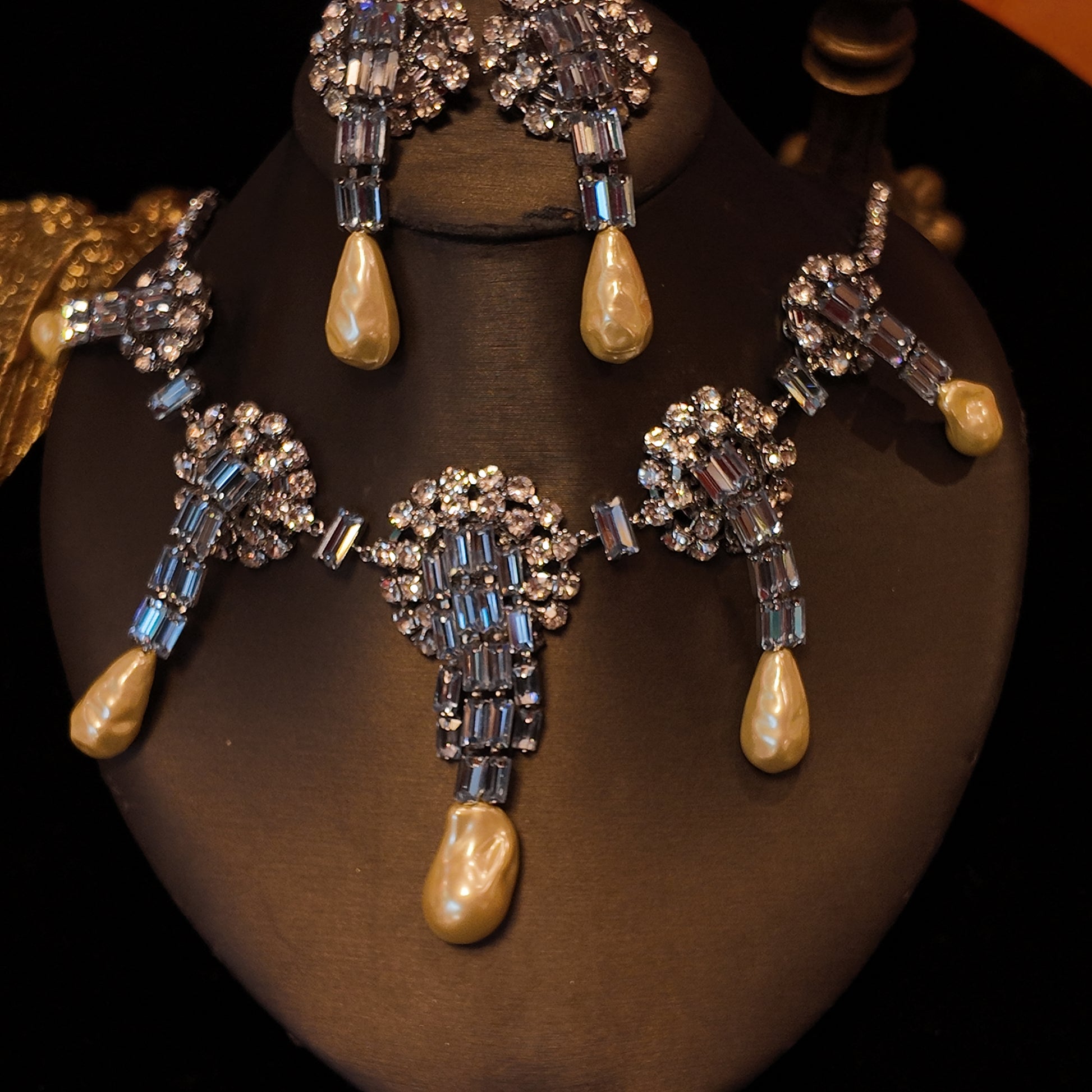"Sky Gate" Holy Adornment Necklace | Starlight Blue Crystal Matrix | Gold-Plated Teardrop Pearls | Byzantine Mysterious Relic