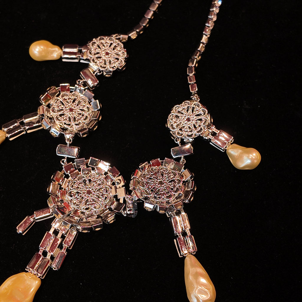 "Sky Gate" Holy Adornment Necklace | Starlight Blue Crystal Matrix | Gold-Plated Teardrop Pearls | Byzantine Mysterious Relic